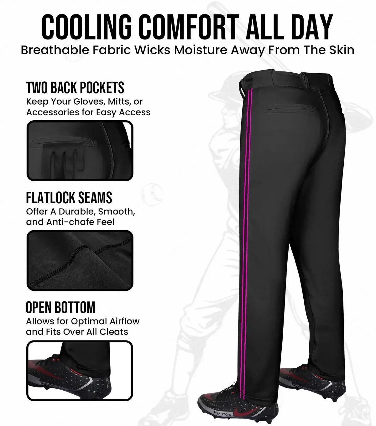 Exxact Sports Proline Youth Full Length Baseball Pants with Stripes - Black