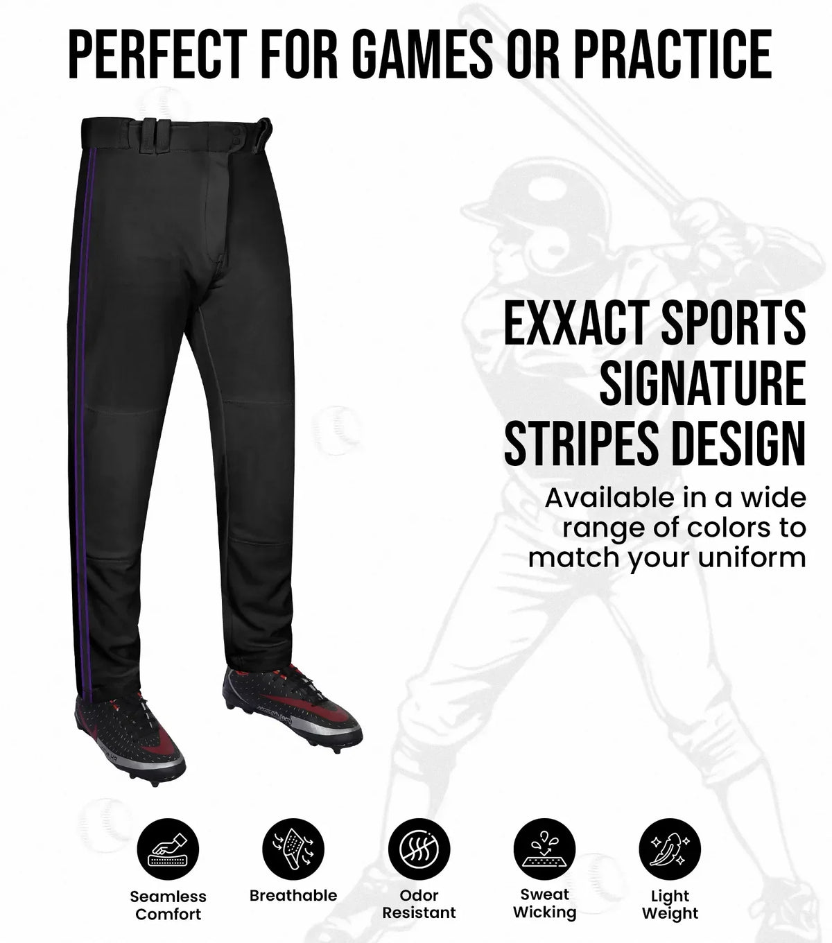 Exxact Sports Proline Youth Full Length Baseball Pants with Stripes - Black