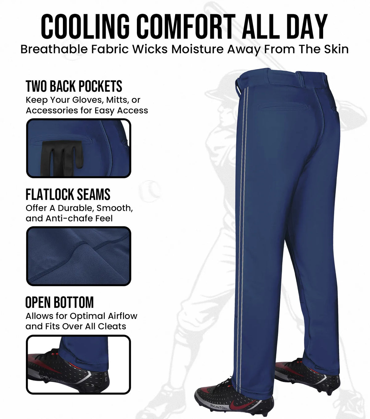 Exxact Sports Proline Youth Full Length Baseball Pants with Stripes - Navy