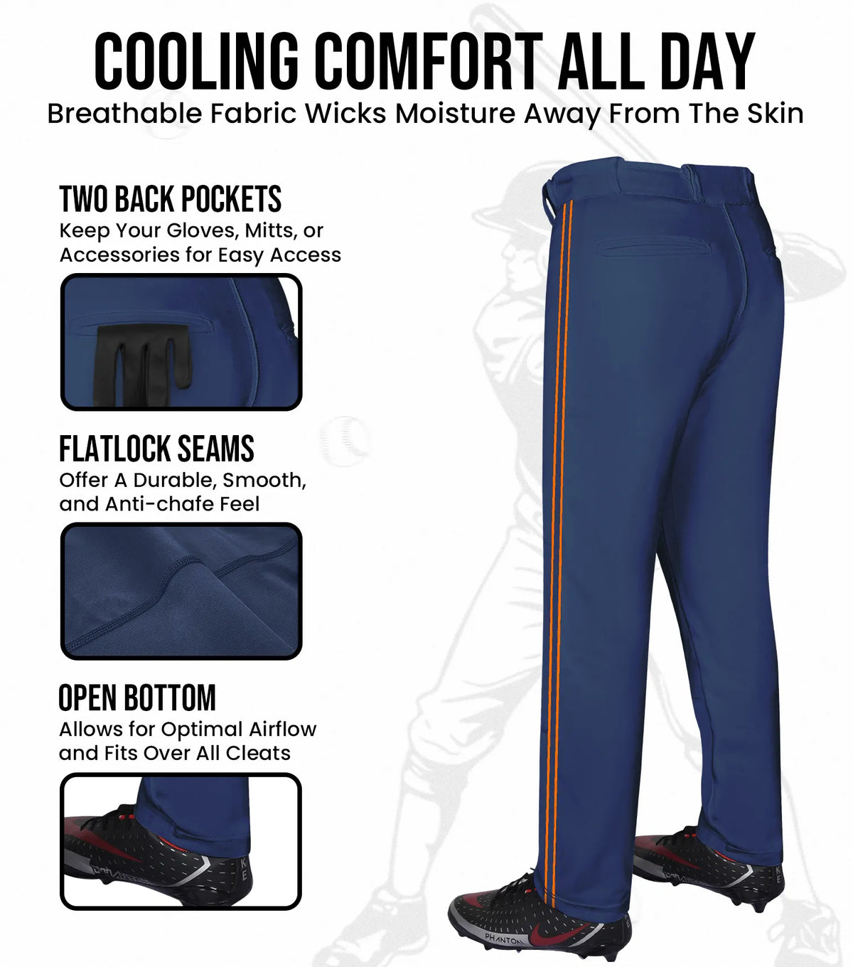 Exxact Sports Proline Youth Full Length Baseball Pants with Stripes - Navy