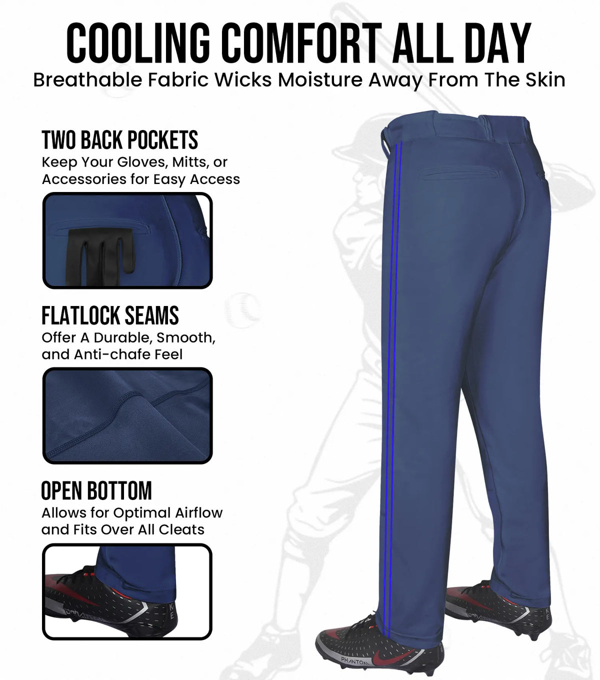 Exxact Sports Proline Youth Full Length Baseball Pants with Stripes - Navy