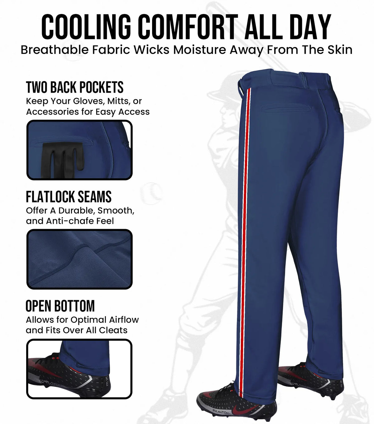Exxact Sports Proline Youth Full Length Baseball Pants with Stripes - Navy