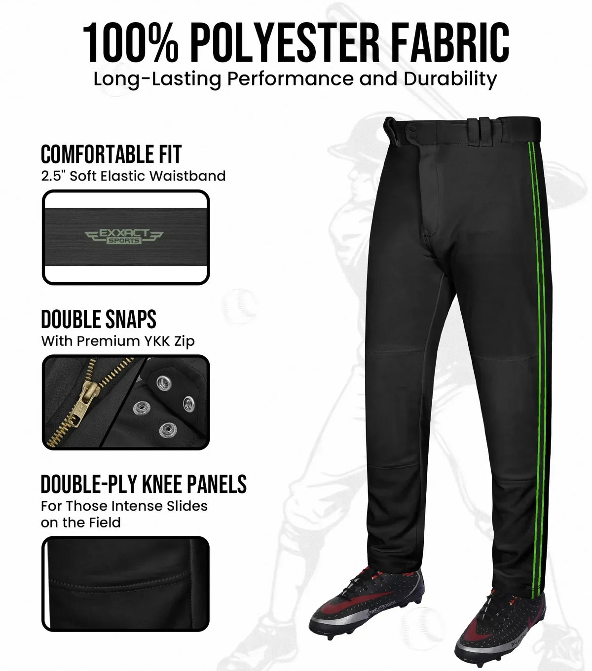 Exxact Sports Proline Youth Full Length Baseball Pants with Stripes - Black