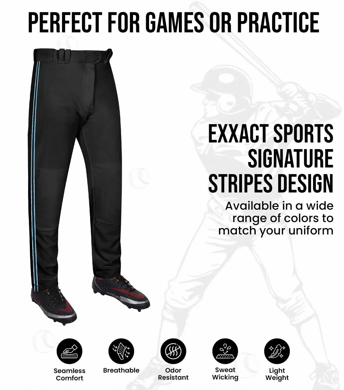Exxact Sports Proline Youth Full Length Baseball Pants with Stripes - Black