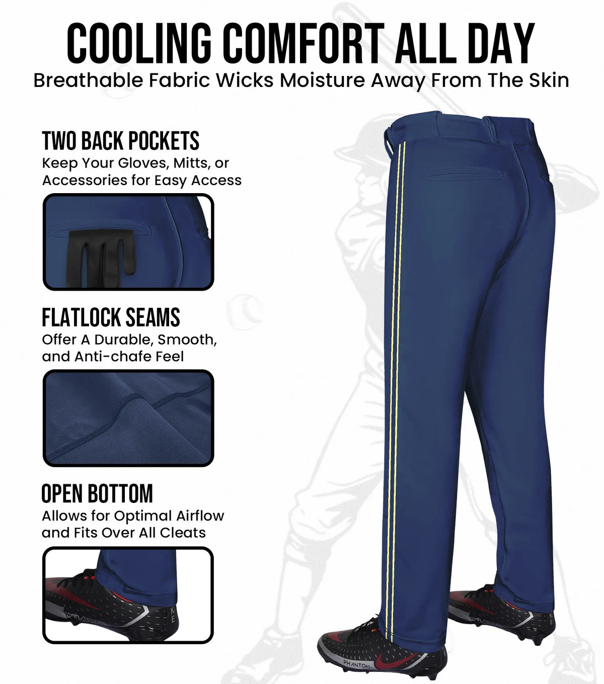 Exxact Sports Proline Youth Full Length Baseball Pants with Stripes - Navy