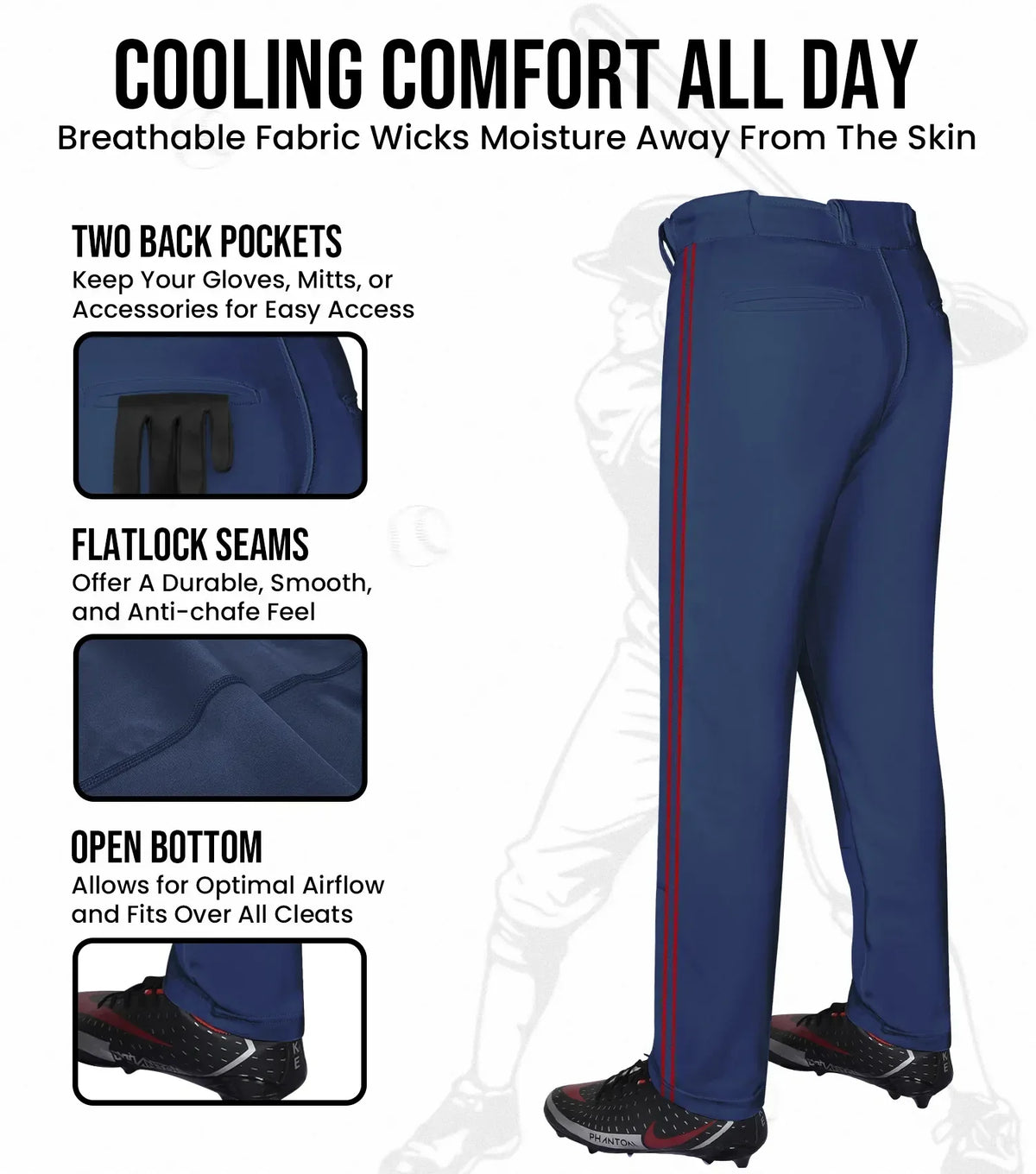 Exxact Sports Proline Youth Full Length Baseball Pants with Stripes - Navy