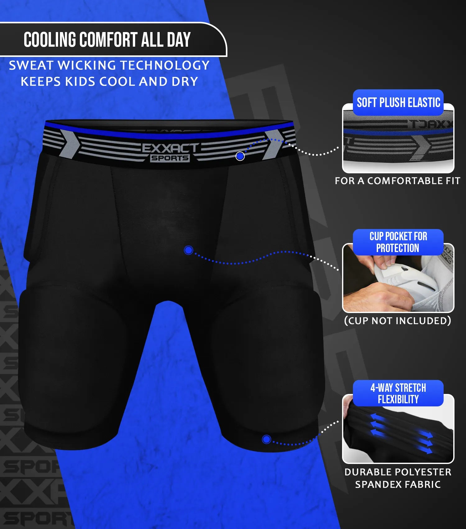 Exxact Sports Rebel 5-pad Boys Football Girdle with Cup Pocket Youth - Black