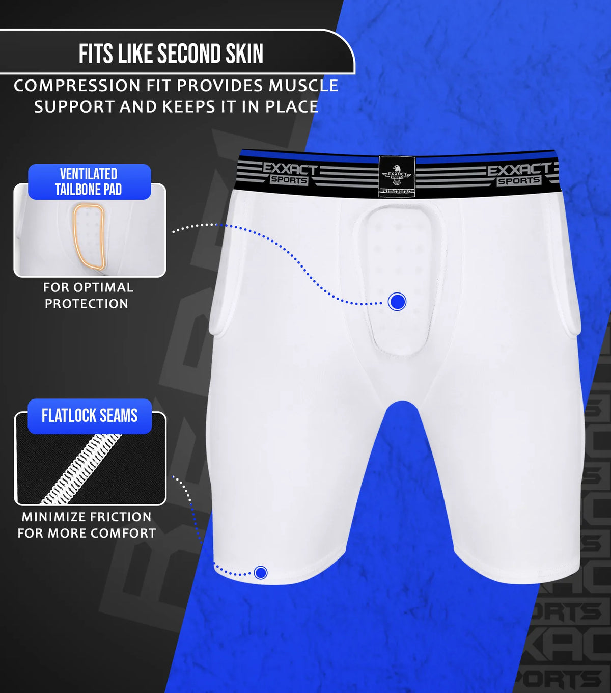 Exxact Sports Rebel 5-pad Boys Football Girdle with Cup Pocket Youth - White