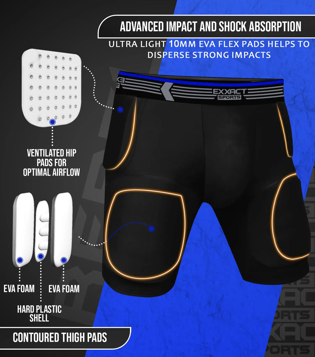 Exxact Sports Rebel 5-pad Boys Football Girdle with Cup Pocket Youth - Black
