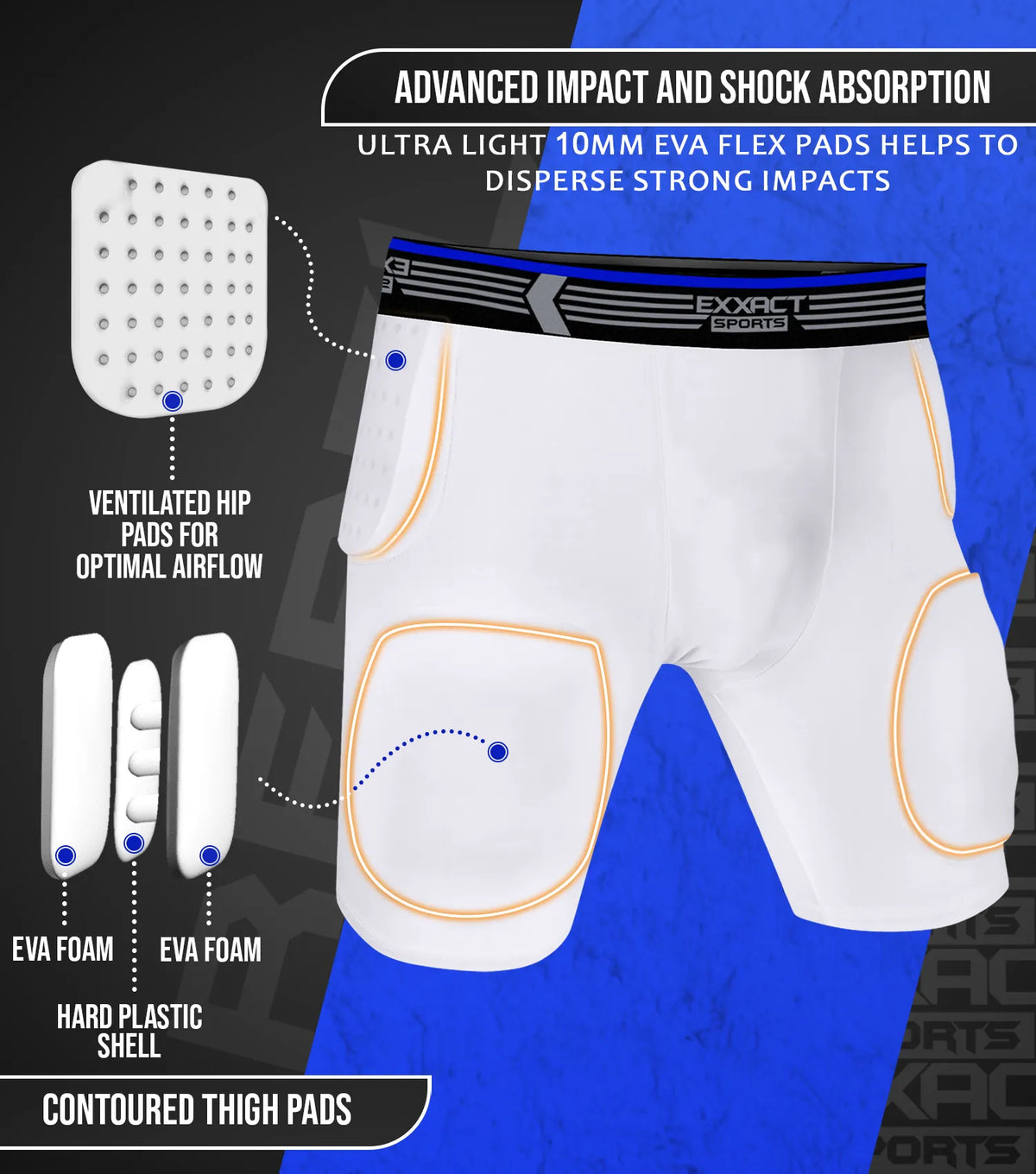 Exxact Sports Rebel 5-pad Boys Football Girdle with Cup Pocket Youth - White