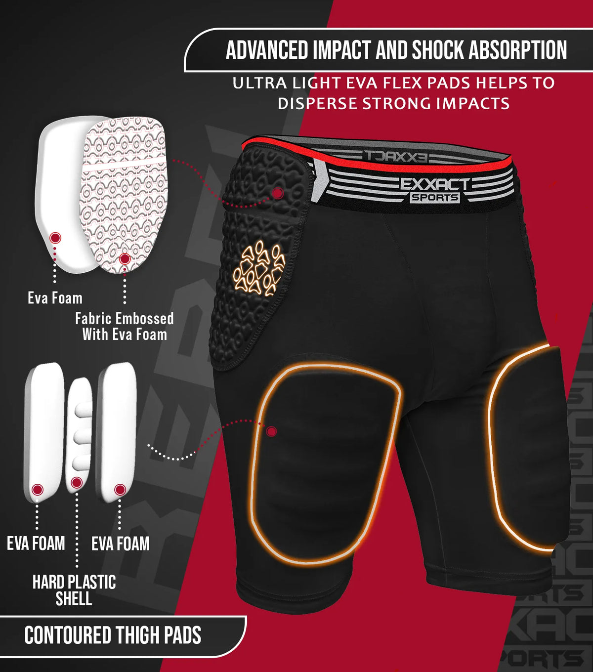 Exxact Sports Rebel 5-pad Men’s Football Girdle with Cup Pocket Adult - Black