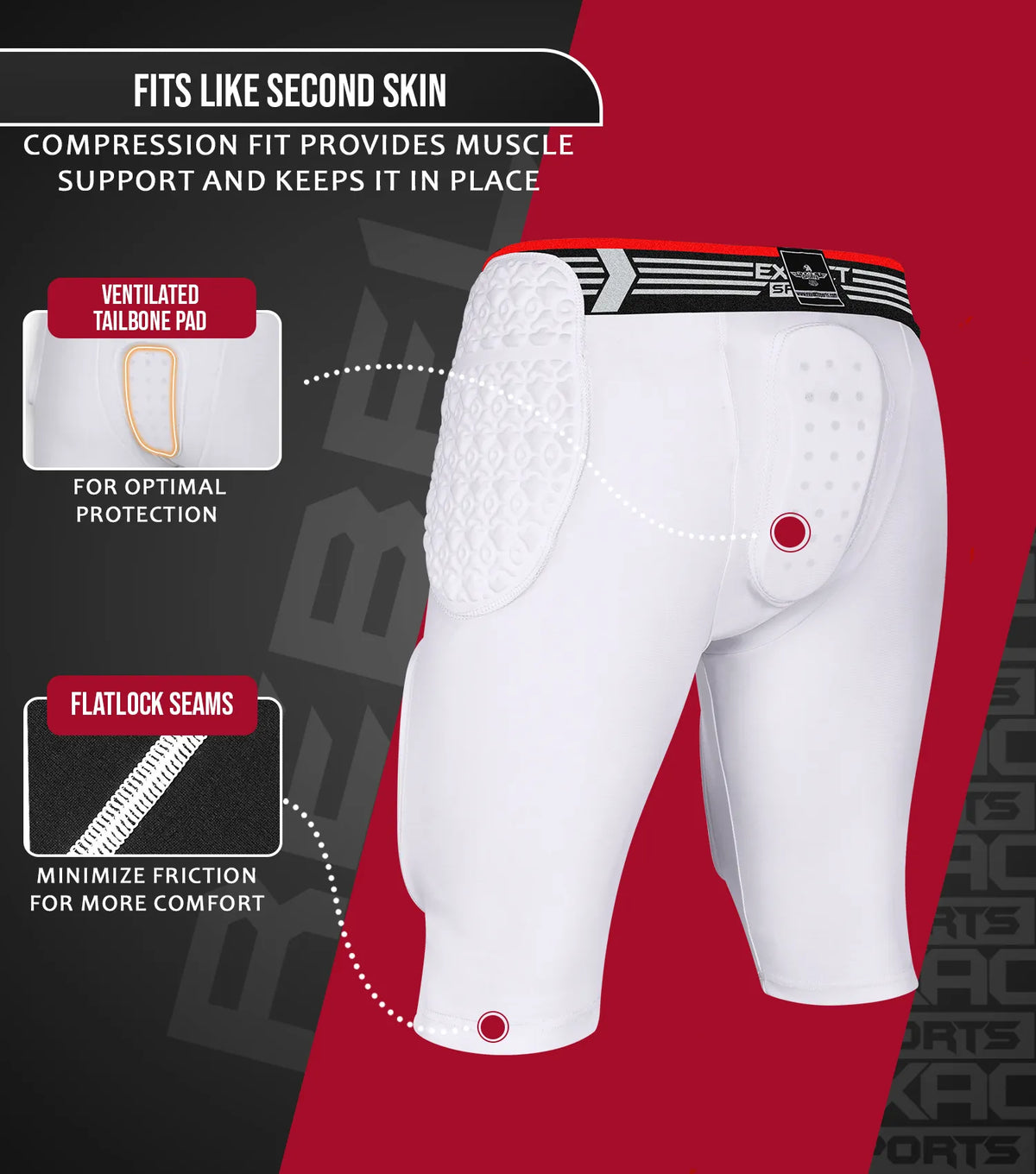 Exxact Sports Rebel 5-pad Men’s Football Girdle with Cup Pocket Adult - White