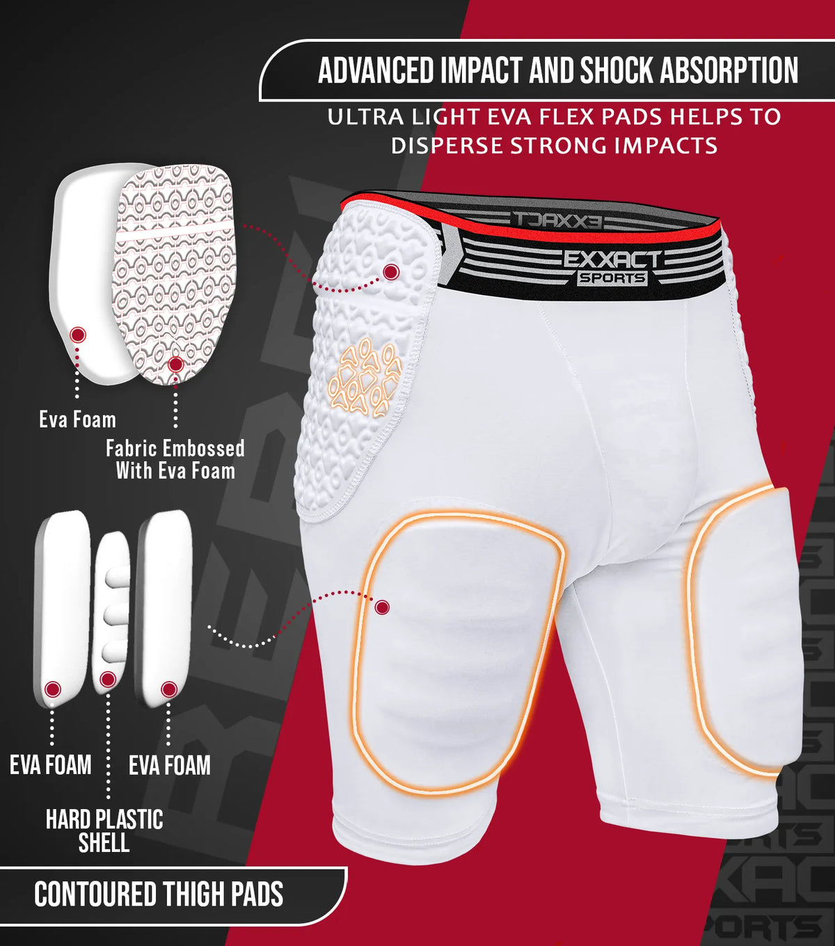 Exxact Sports Rebel 5-pad Men’s Football Girdle with Cup Pocket Adult - White