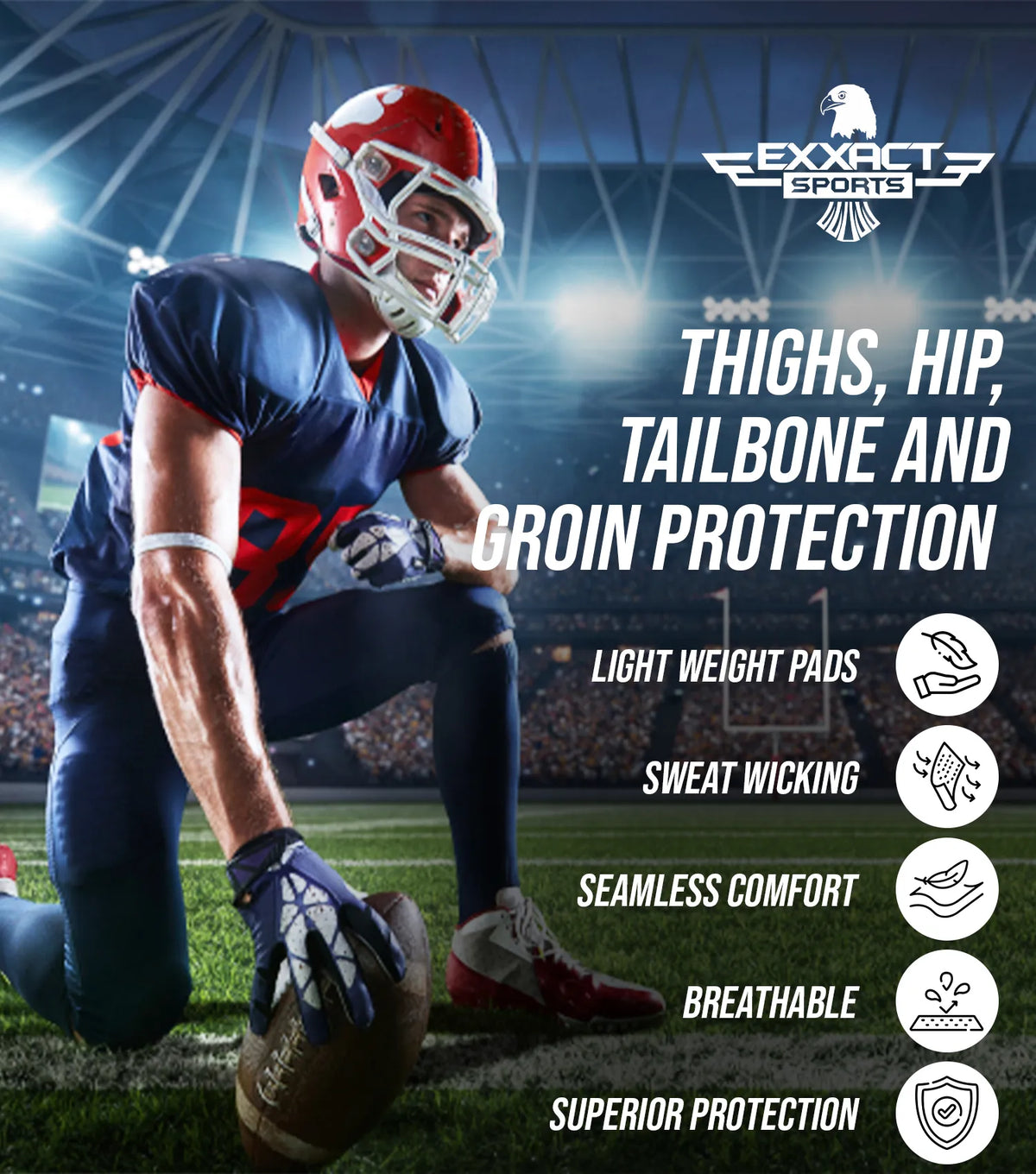 Exxact Sports Rebel 5-pad Men’s Football Girdle with Cup Pocket Adult - White