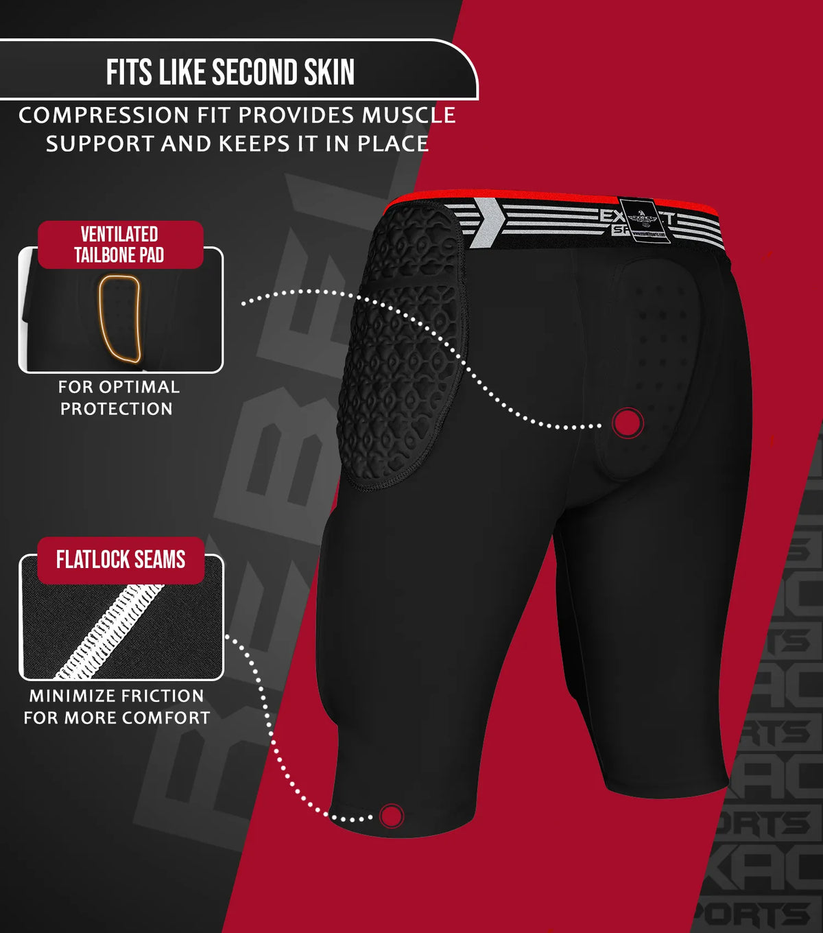 Exxact Sports Rebel 5-pad Men’s Football Girdle with Cup Pocket Adult - Black