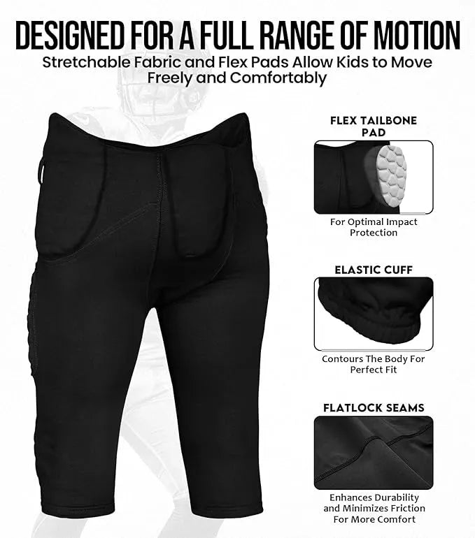 Exxact Sports Rebel Boys Integrated Football Pants with Built-in Pads Youth - Black