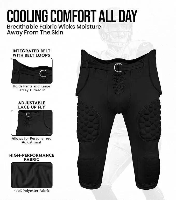 Exxact Sports Rebel Boys Integrated Football Pants with Built-in Pads Youth - Black - 2x-small