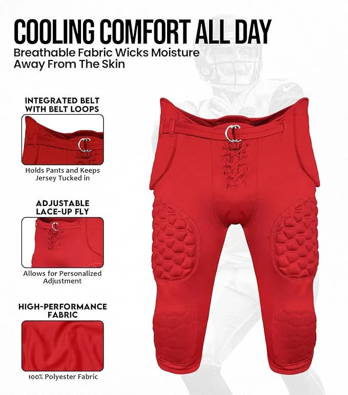 Exxact Sports Rebel Boys Integrated Football Pants with Built-in Pads Youth - Red