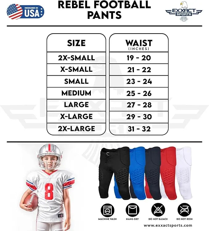 Exxact Sports Rebel Boys Integrated Football Pants with Built-in Pads Youth - Red