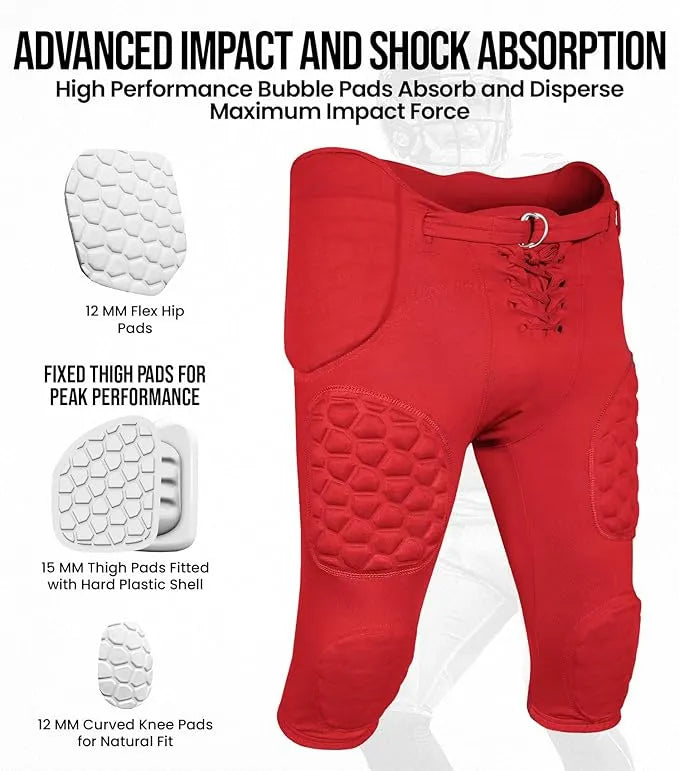 Exxact Sports Rebel Boys Integrated Football Pants with Built-in Pads Youth - Red