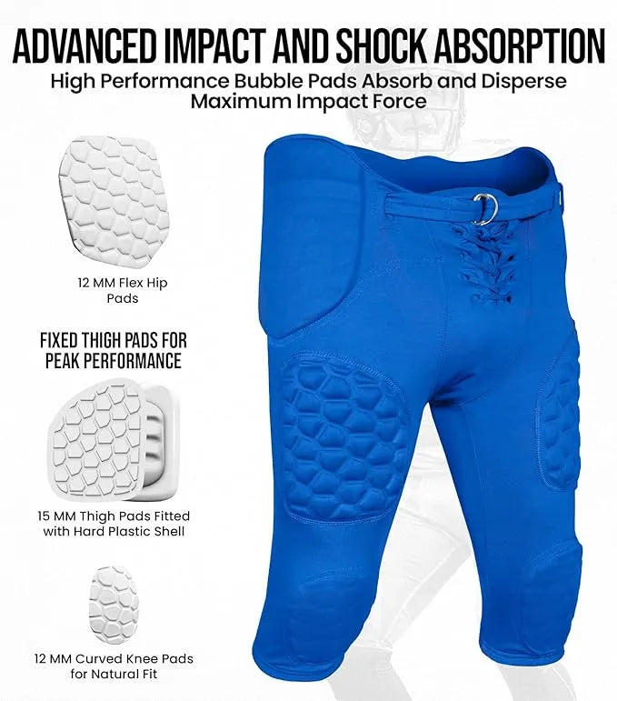 Exxact Sports Rebel Boys Integrated Football Pants with Built-in Pads Youth - Royal Blue