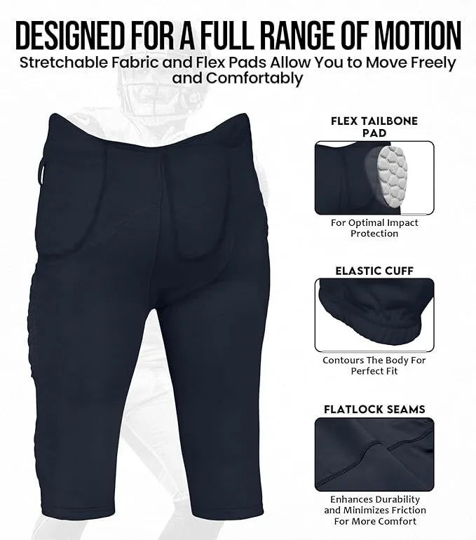 Exxact Sports Rebel Men’s Integrated Football Pants with Built-in Pads Adult - Navy
