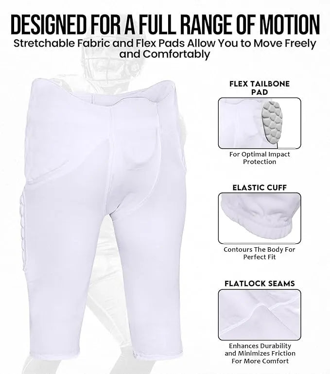 Exxact Sports Rebel Men’s Integrated Football Pants with Built-in Pads Adult - White