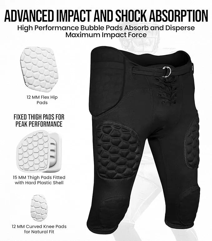 Exxact Sports Rebel Men’s Integrated Football Pants with Built-in Pads Adult - Black