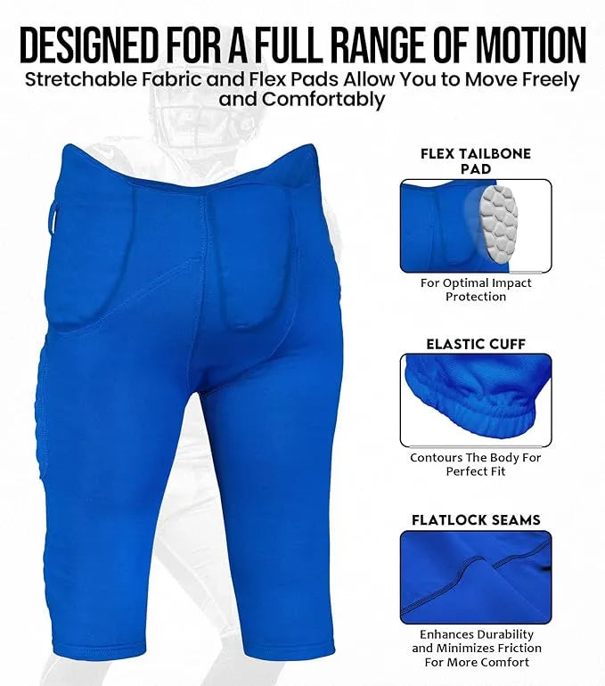Exxact Sports Rebel Men’s Integrated Football Pants with Built-in Pads Adult - Royal Blue