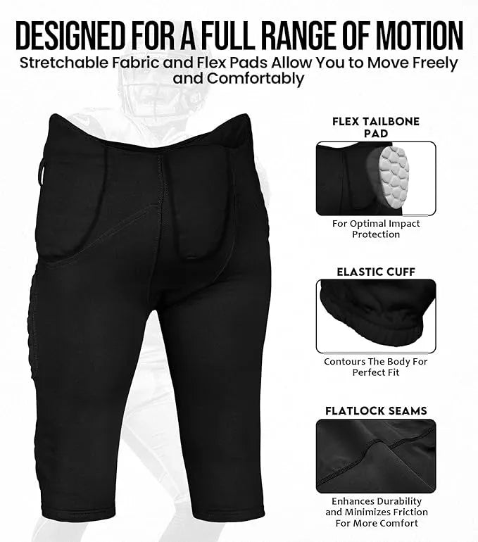 Exxact Sports Rebel Men’s Integrated Football Pants with Built-in Pads Adult - Black