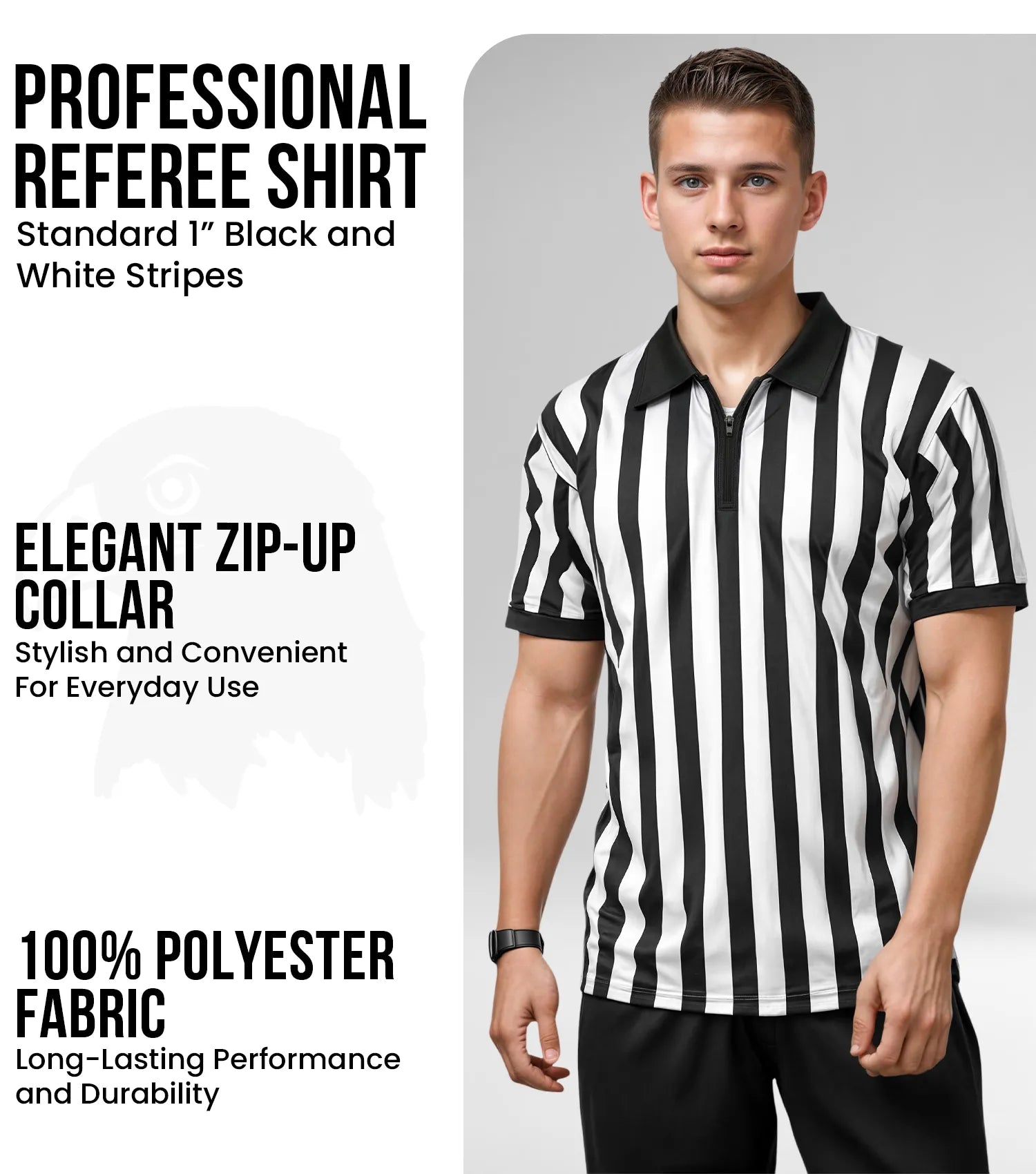 Exxact Sports Referee Shirt for Men and Women Umpire Uniform Quarter Zipper - Black White Stripes