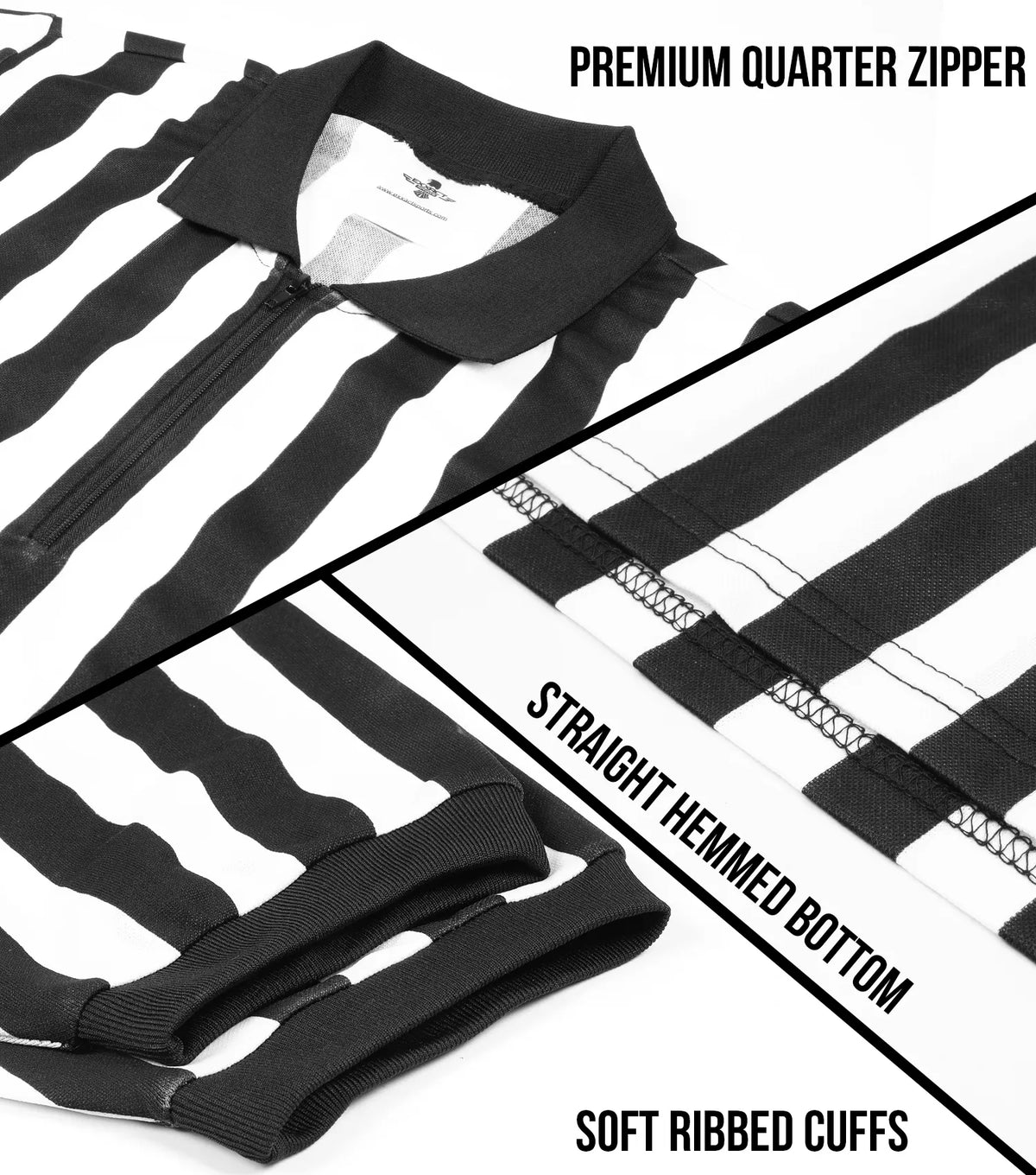 Exxact Sports Referee Shirt for Men and Women Umpire Uniform Quarter Zipper - Black White Stripes