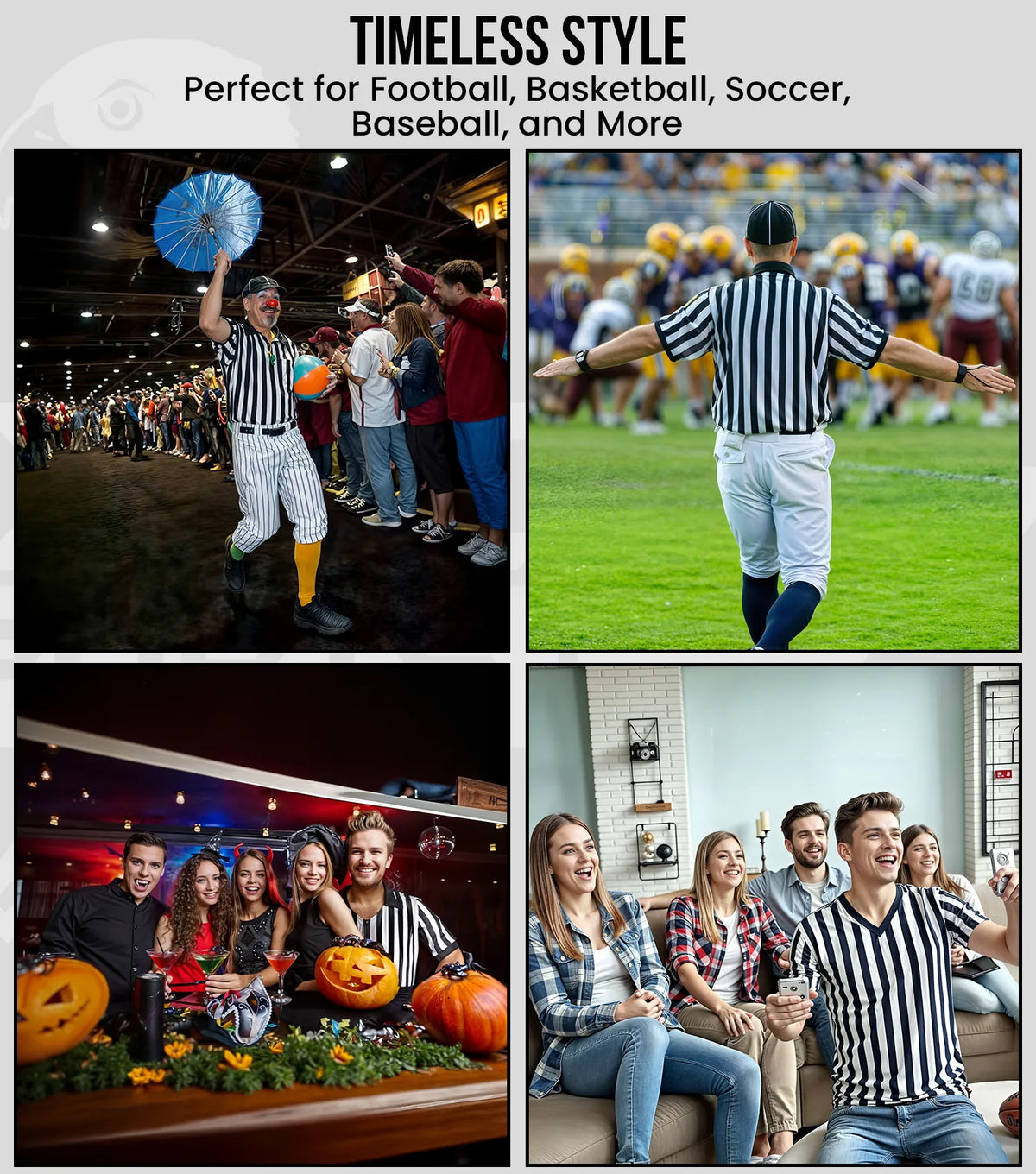 Exxact Sports Referee Shirt for Men and Women Umpire Uniform V-neck - Black White Stripes