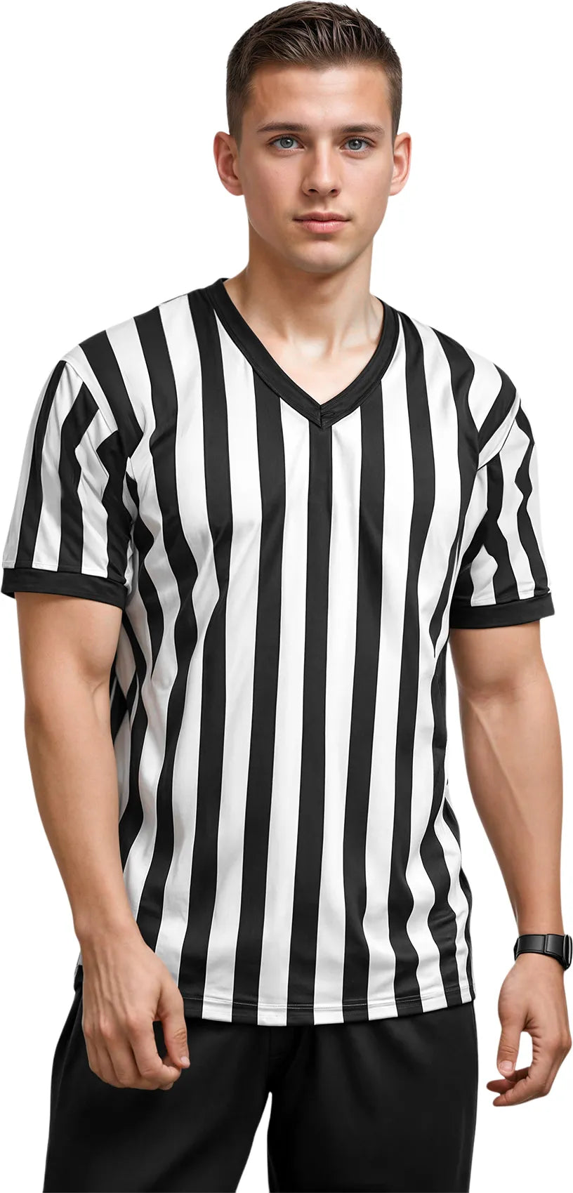 Exxact Sports Referee Shirt for Men and Women Umpire Uniform V-neck - Black White Stripes