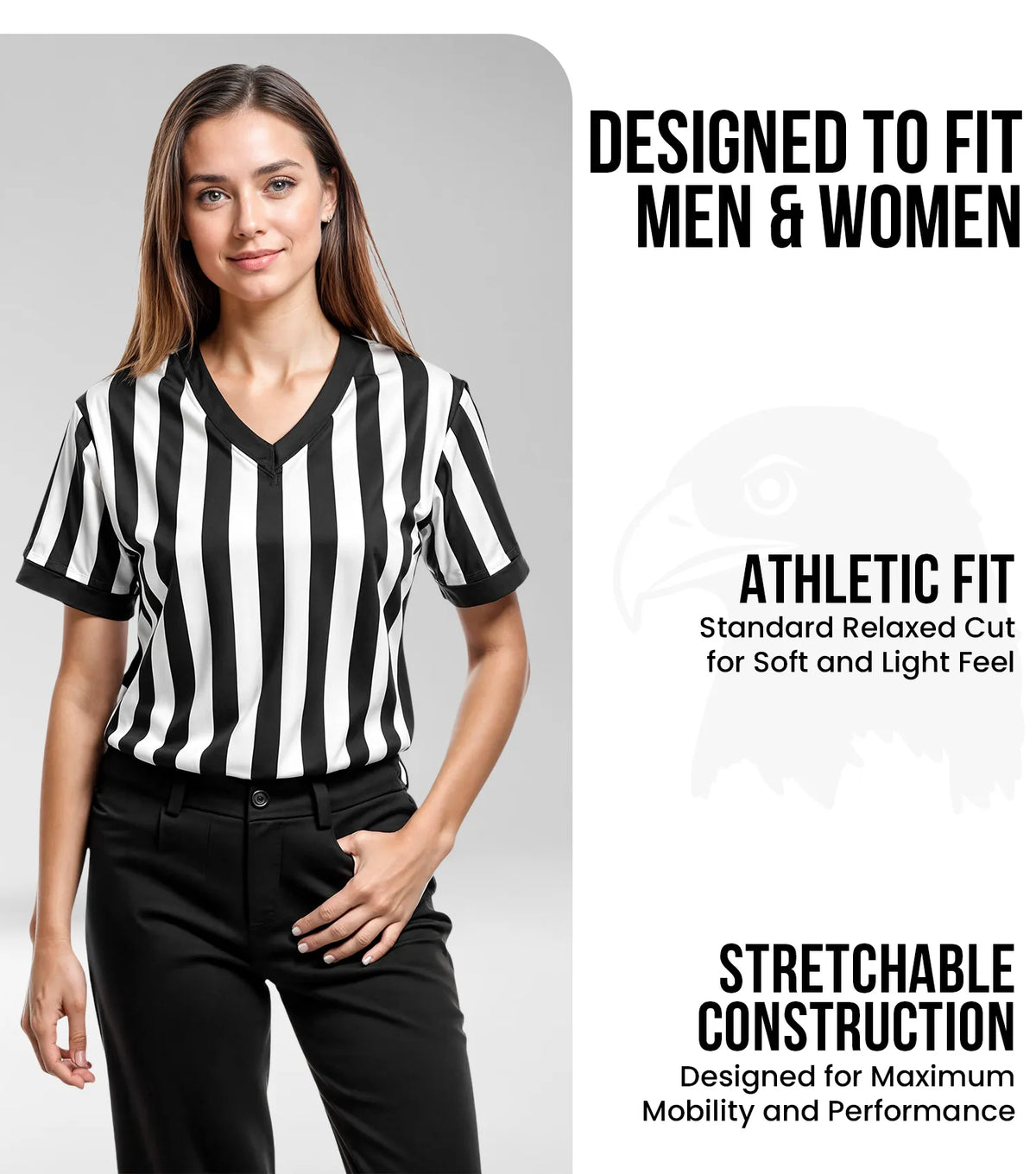 Exxact Sports Referee Shirt for Men and Women Umpire Uniform V-neck - Black White Stripes