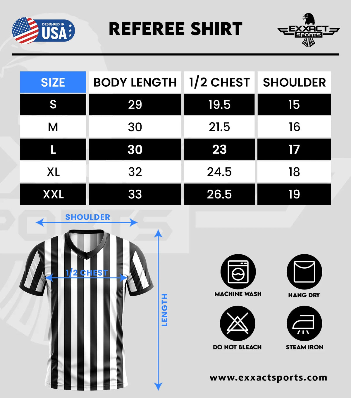 Exxact Sports Referee Shirt for Men and Women Umpire Uniform V-neck - Black White Stripes