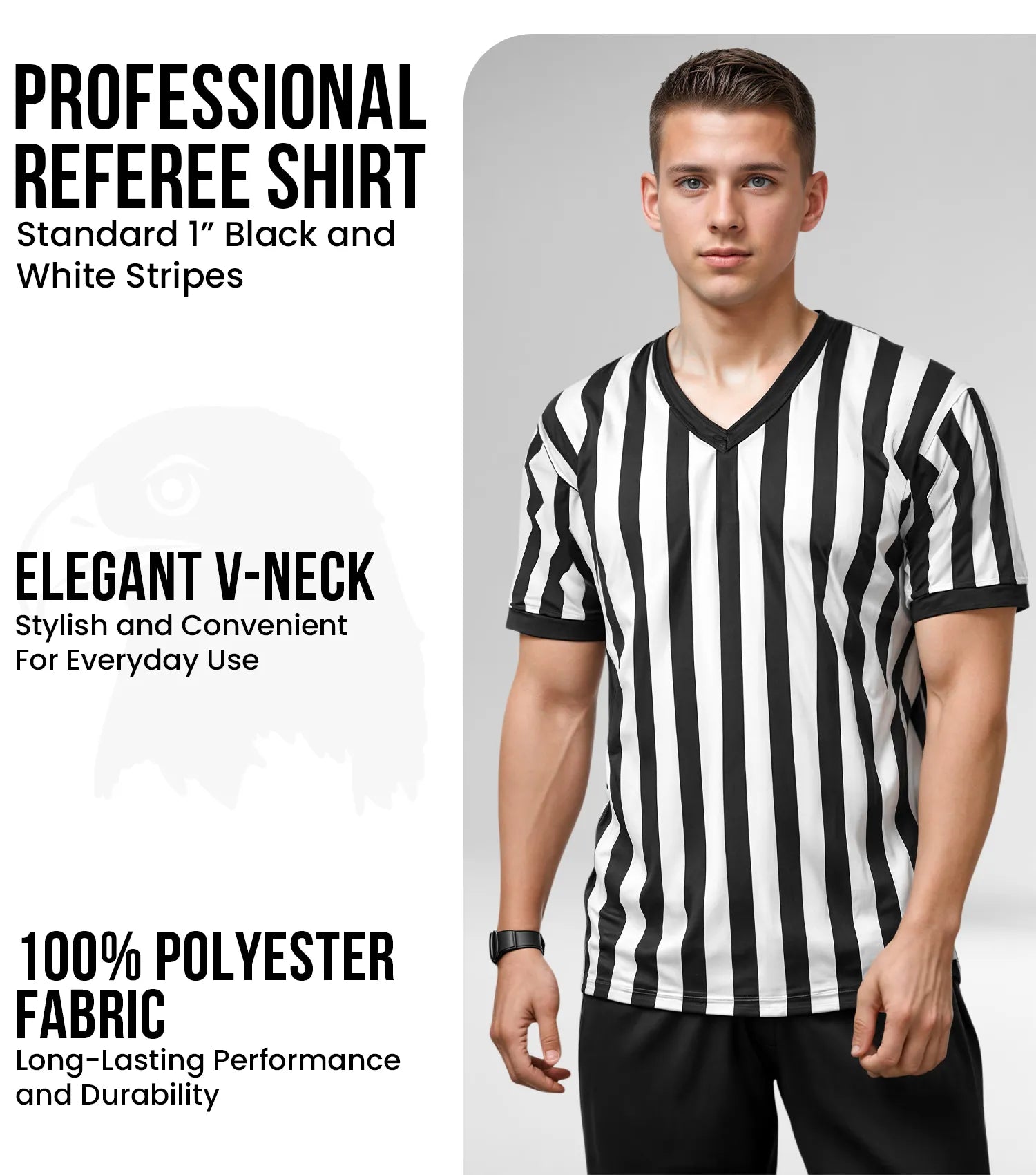 Exxact Sports Referee Shirt for Men and Women Umpire Uniform V-neck - Black White Stripes