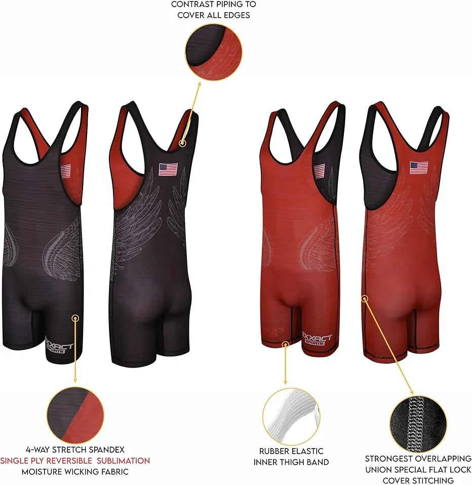 Exxact Sports Reversible Wrestling Singlet for Gymnastic & Mma - Black Red