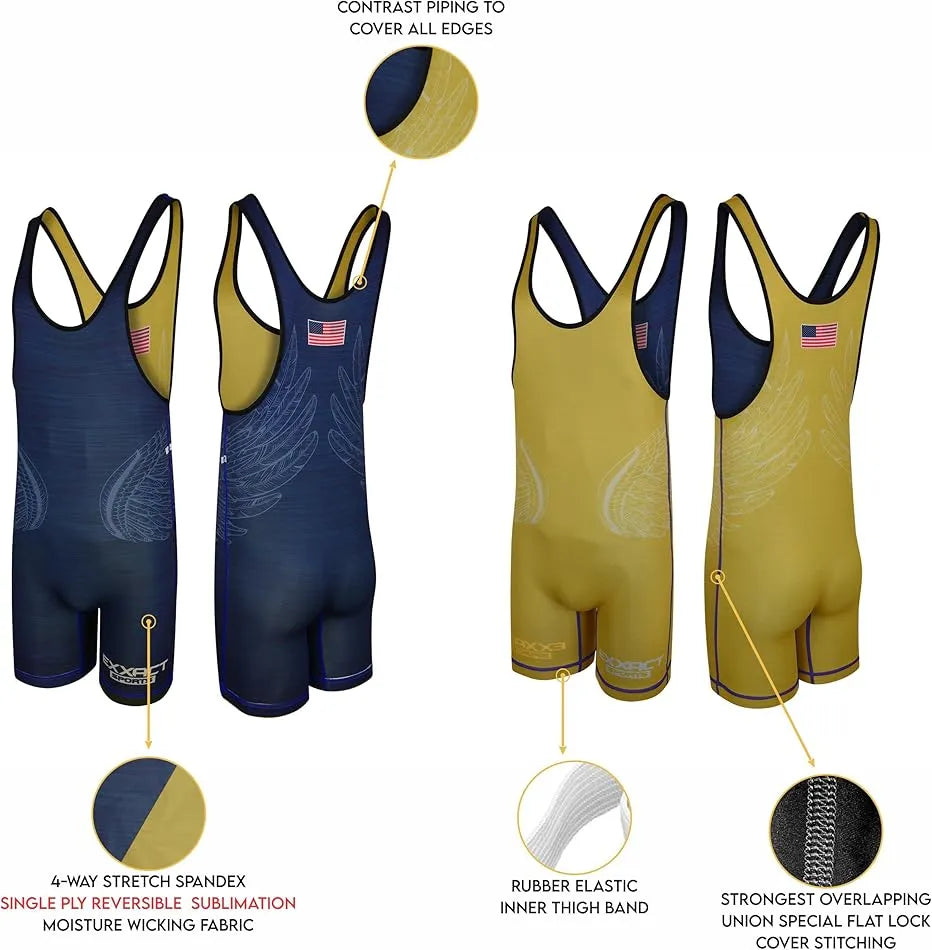 Exxact Sports Reversible Wrestling Singlet for Gymnastic & Mma - Navy Gold
