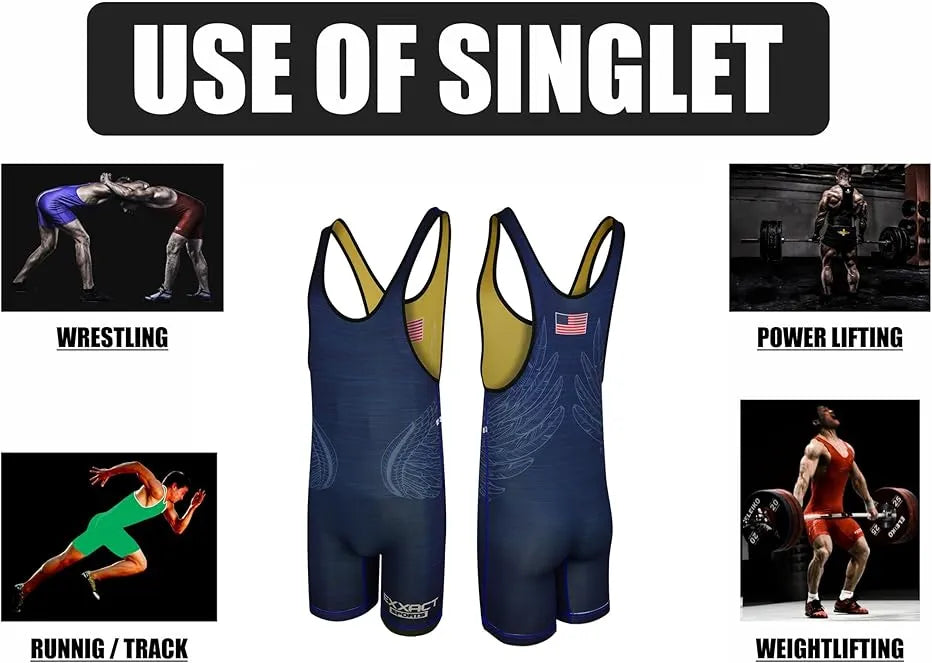 Exxact Sports Reversible Wrestling Singlet for Gymnastic & Mma - Navy Gold