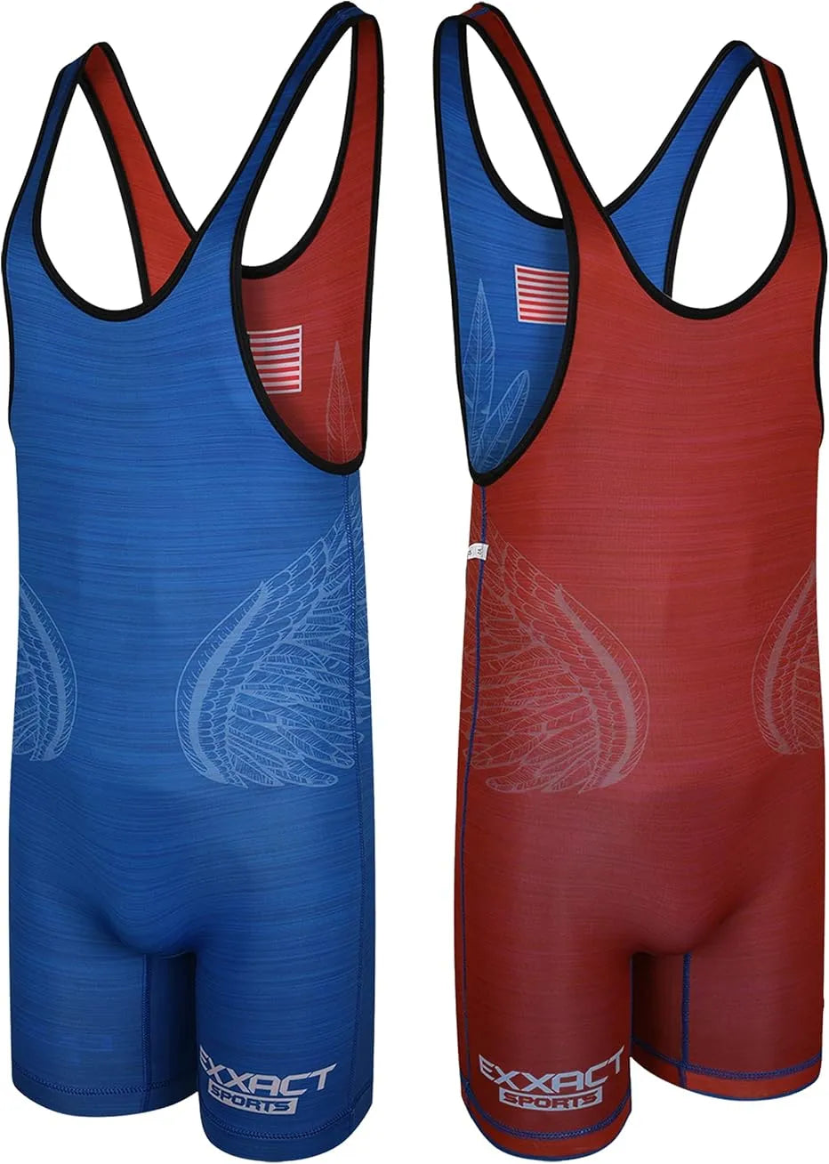 Exxact Sports Reversible Wrestling Singlet for Gymnastic & Mma - Red Royal Blue