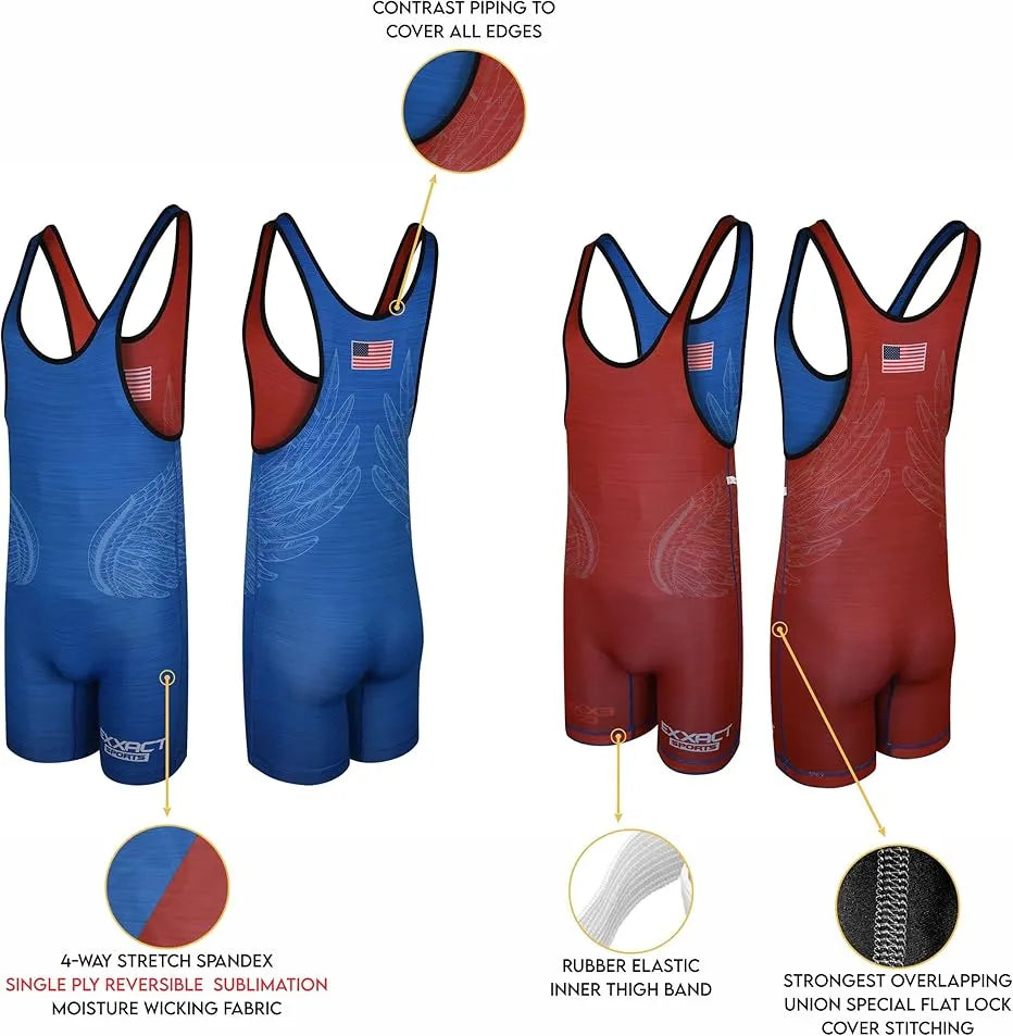 Exxact Sports Reversible Wrestling Singlet for Gymnastic & Mma - Red Royal Blue