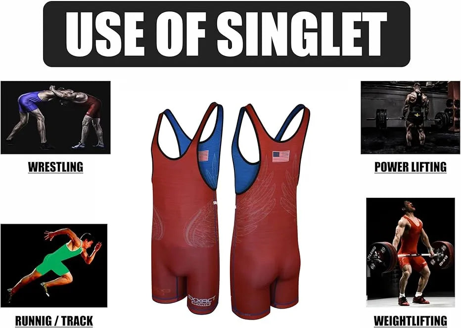 Exxact Sports Reversible Wrestling Singlet for Gymnastic & Mma - Red Royal Blue