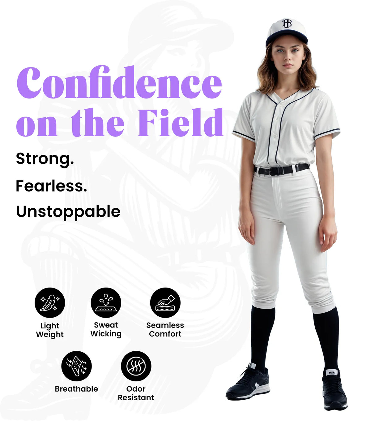Exxact Sports Softball Pants for Women with Snap and Zipper Elastic Bottom And mesh panels - White