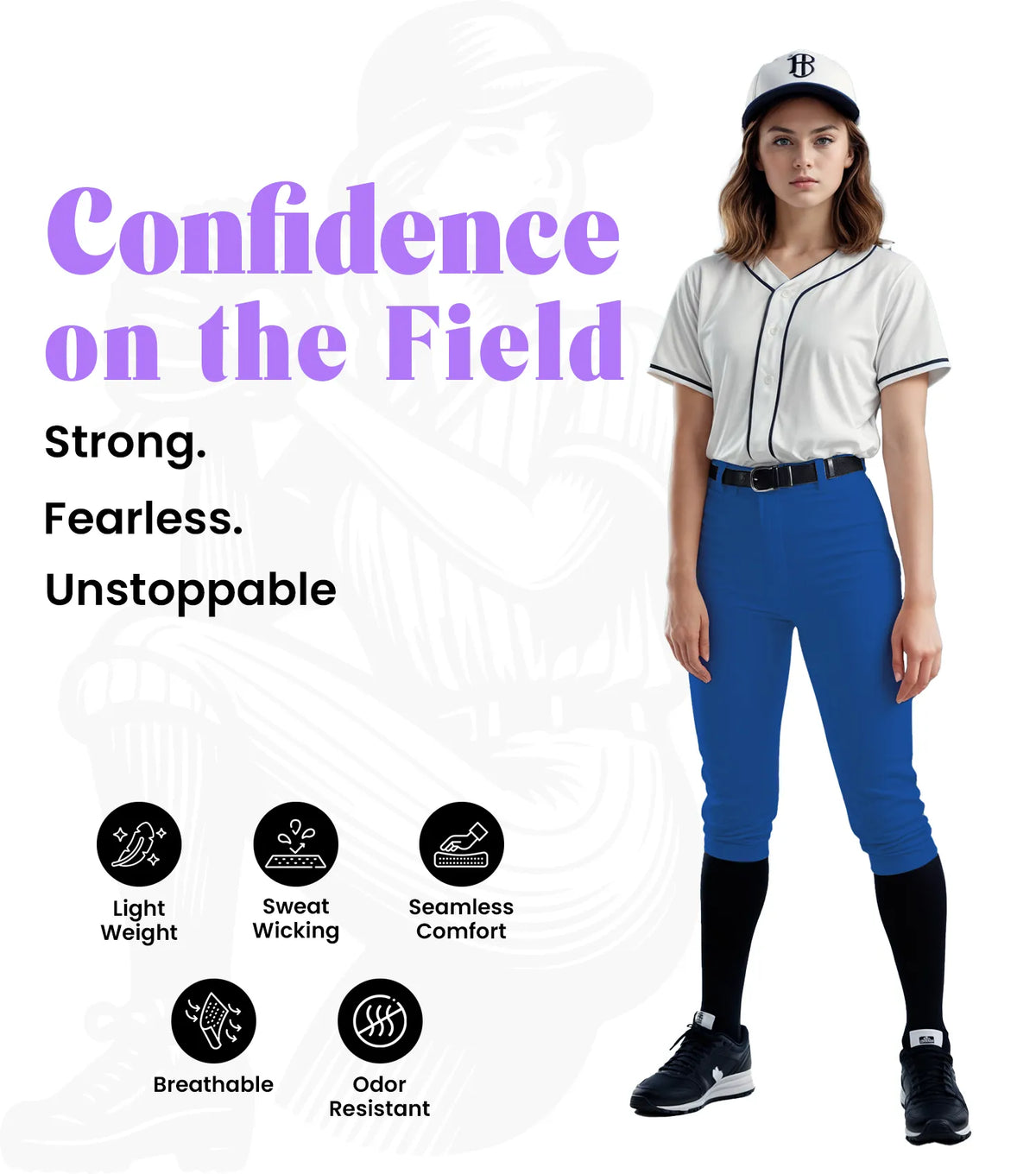 Exxact Sports Softball Pants for Women with Snap and Zipper Elastic Bottom And mesh panels - Royal Blue