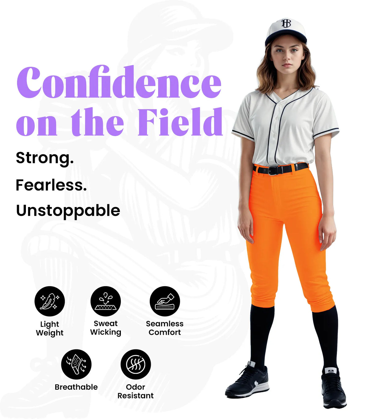 Exxact Sports Softball Pants for Women with Snap and Zipper Elastic Bottom And mesh panels - Orange