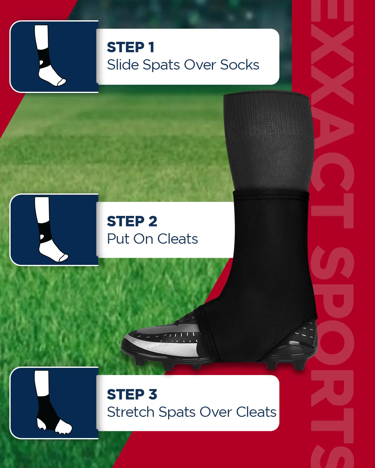 Exxact Sports Spats Cleat Men & Boys Football Covers - Black