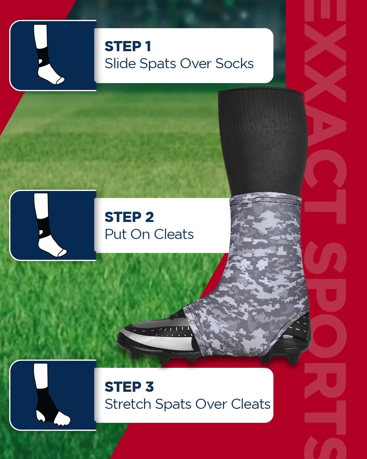 Exxact Sports Spats Cleat Men & Boys Football Covers - Gray Camo