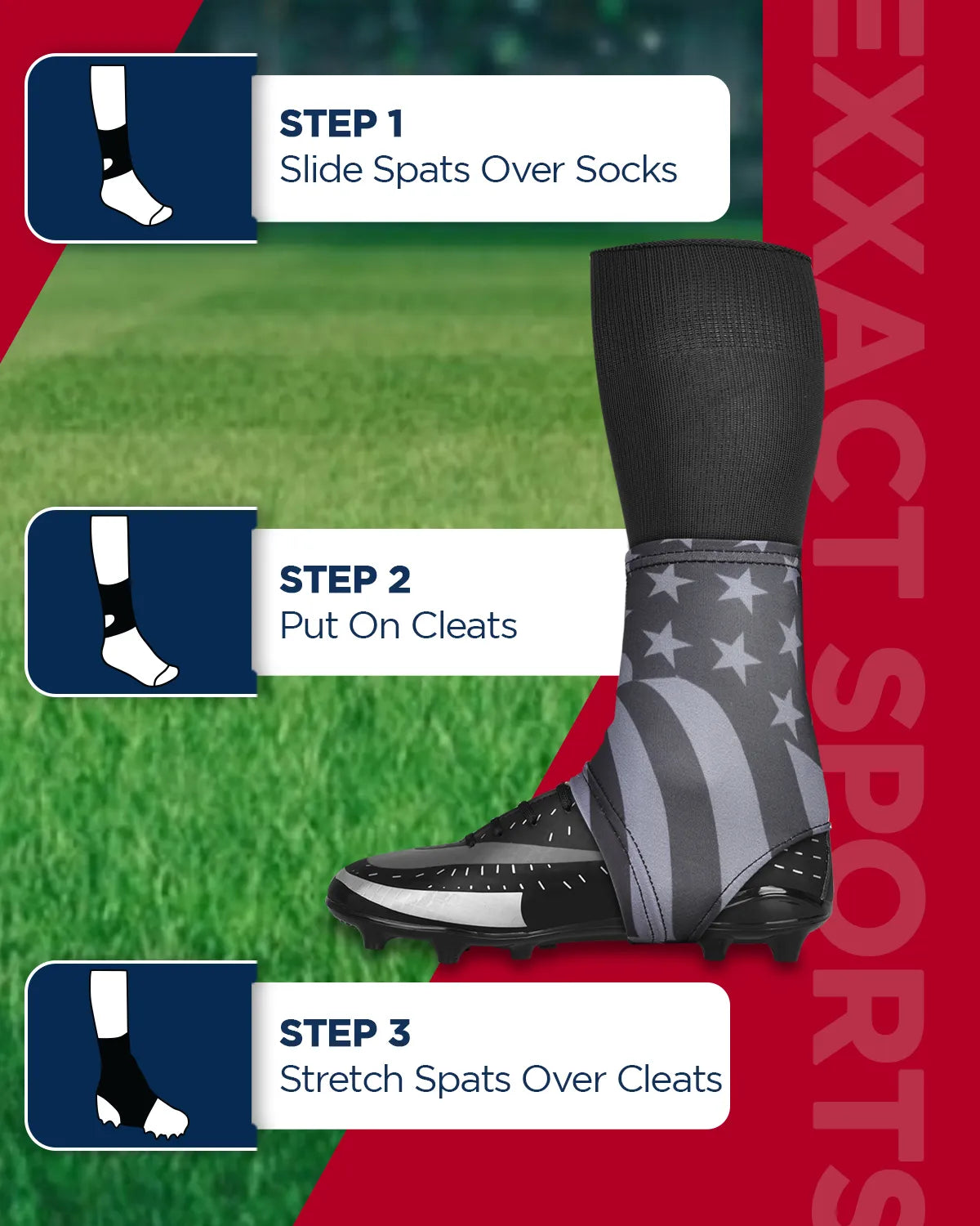 Exxact Sports Spats Cleat Men & Boys Football Covers - Gray Flag