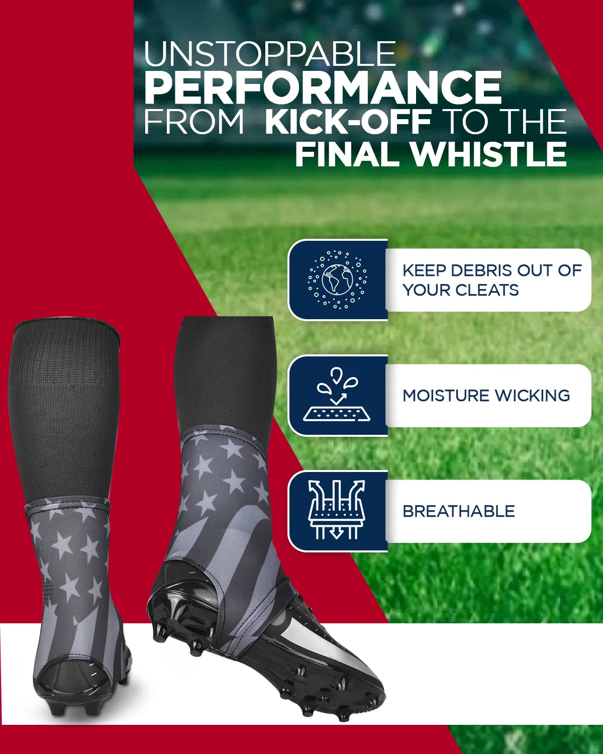 Exxact Sports Spats Cleat Men & Boys Football Covers - Gray Flag